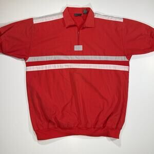 Vintage 90s Men’s Playboy Red Stripe Zip Polo Short Sleeve Shirt Size Large